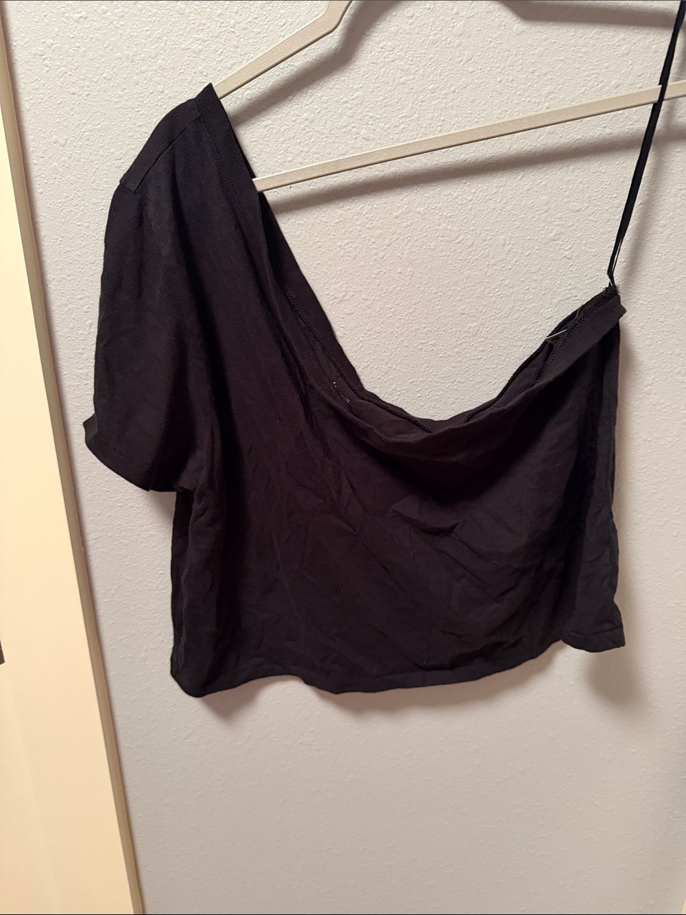 aerie Black Off-Shoulder Draped Crop Top